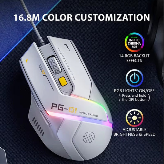 PG1 Wired Gaming Mouse RGB Lighting Effect Ergonomic Mouse