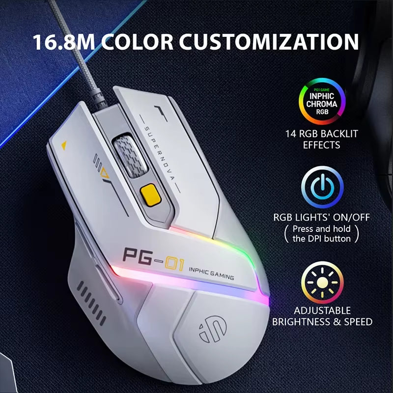 PG1 Wired Gaming Mouse RGB Lighting Effect Ergonomic Mouse