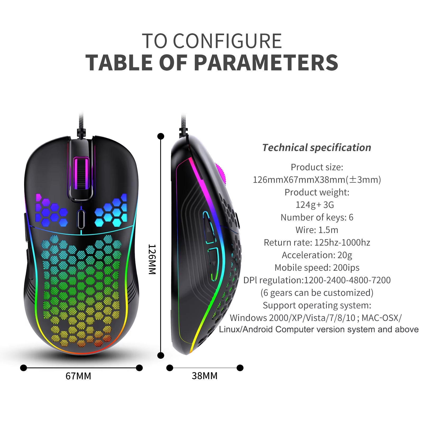 USB Wired Gaming Mouse Mechanical Mouse USB Illuminated Mouse 7200DPI Gaming Mouse